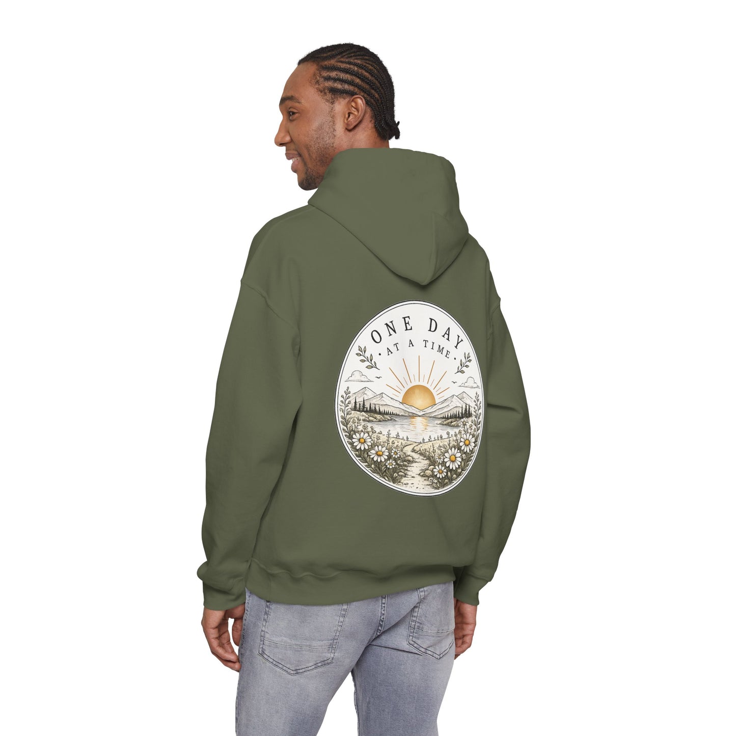 One Day at a Time Hoodie — Sunrise Floral Comfort Hooded Sweatshirt