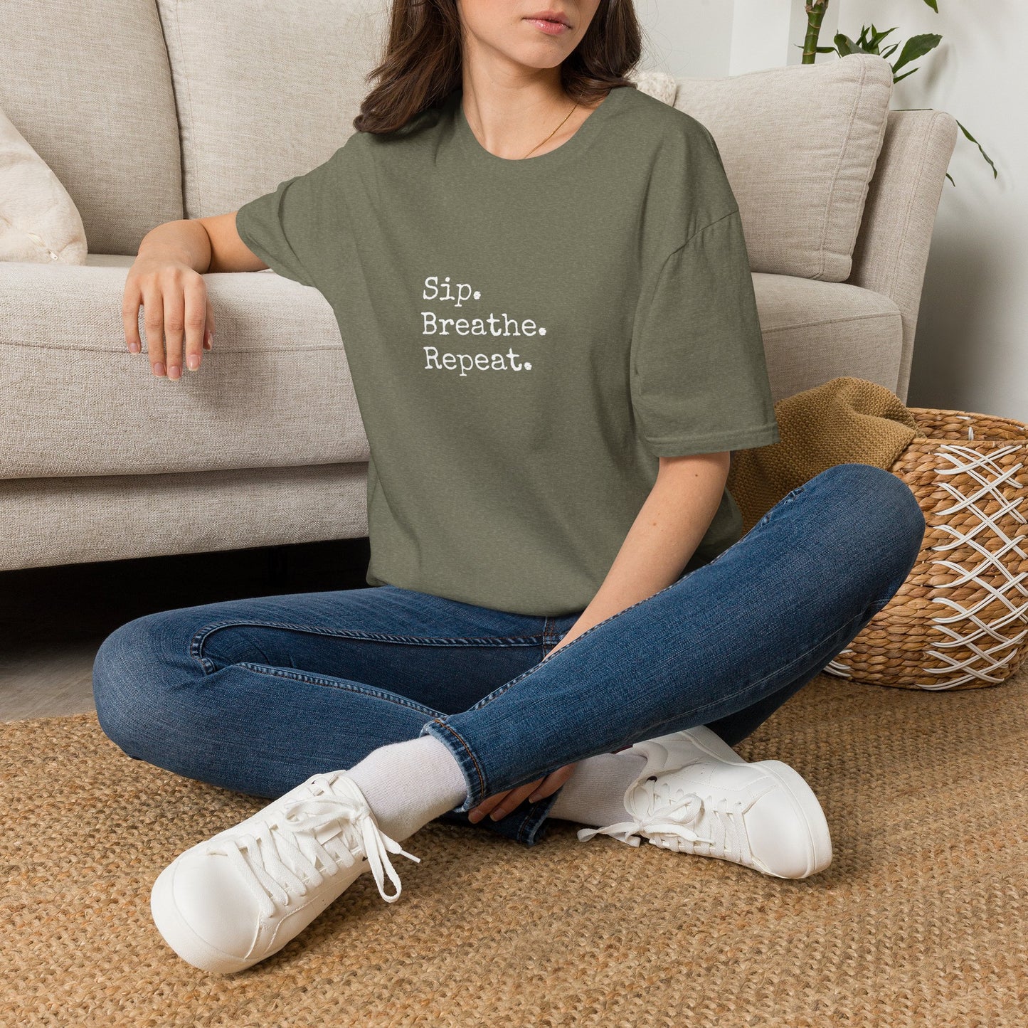Sip. Breathe. Repeat. T-Shirt — Relaxed Minimalist Self-Care Tee