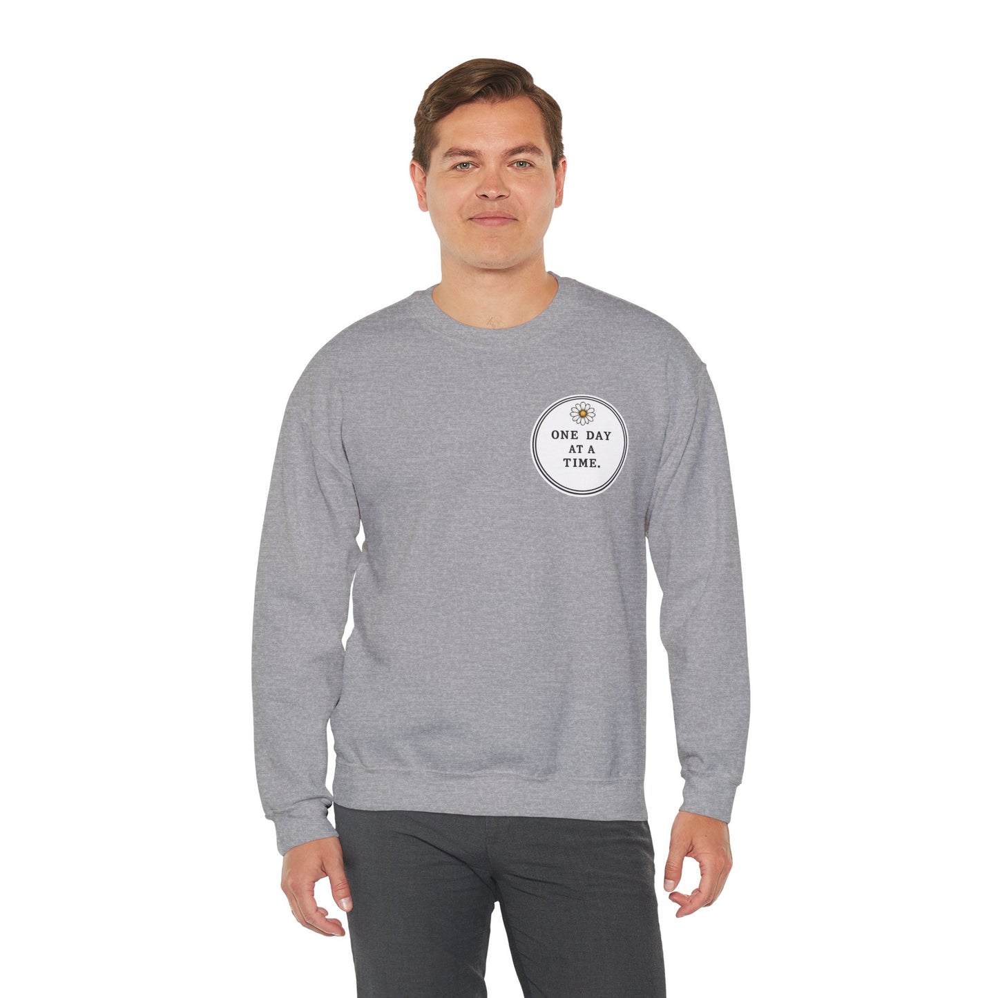 Crewneck Sweatshirt — 'One Day at a Time' Sunrise Mountain Graphic