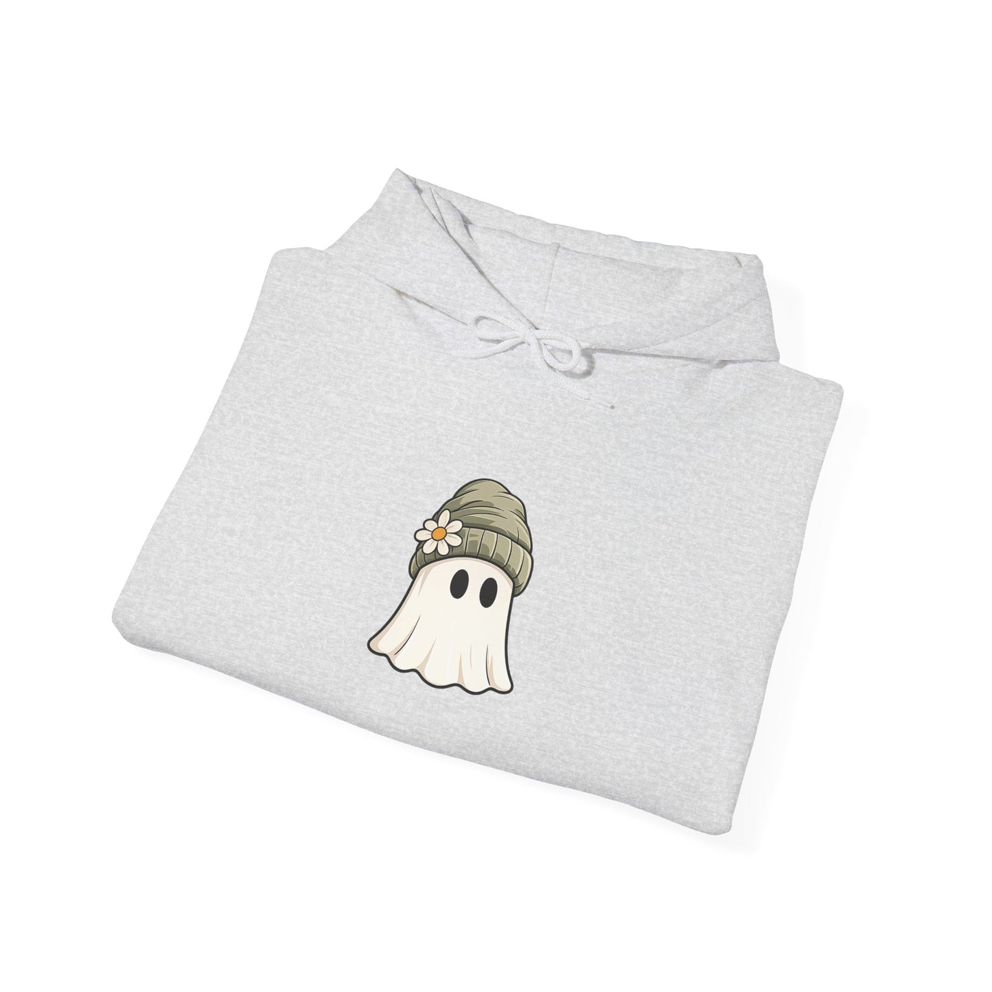 Cute Ghost Hoodie with Beanie Graphic — Cozy Fall Halloween Sweatshirt