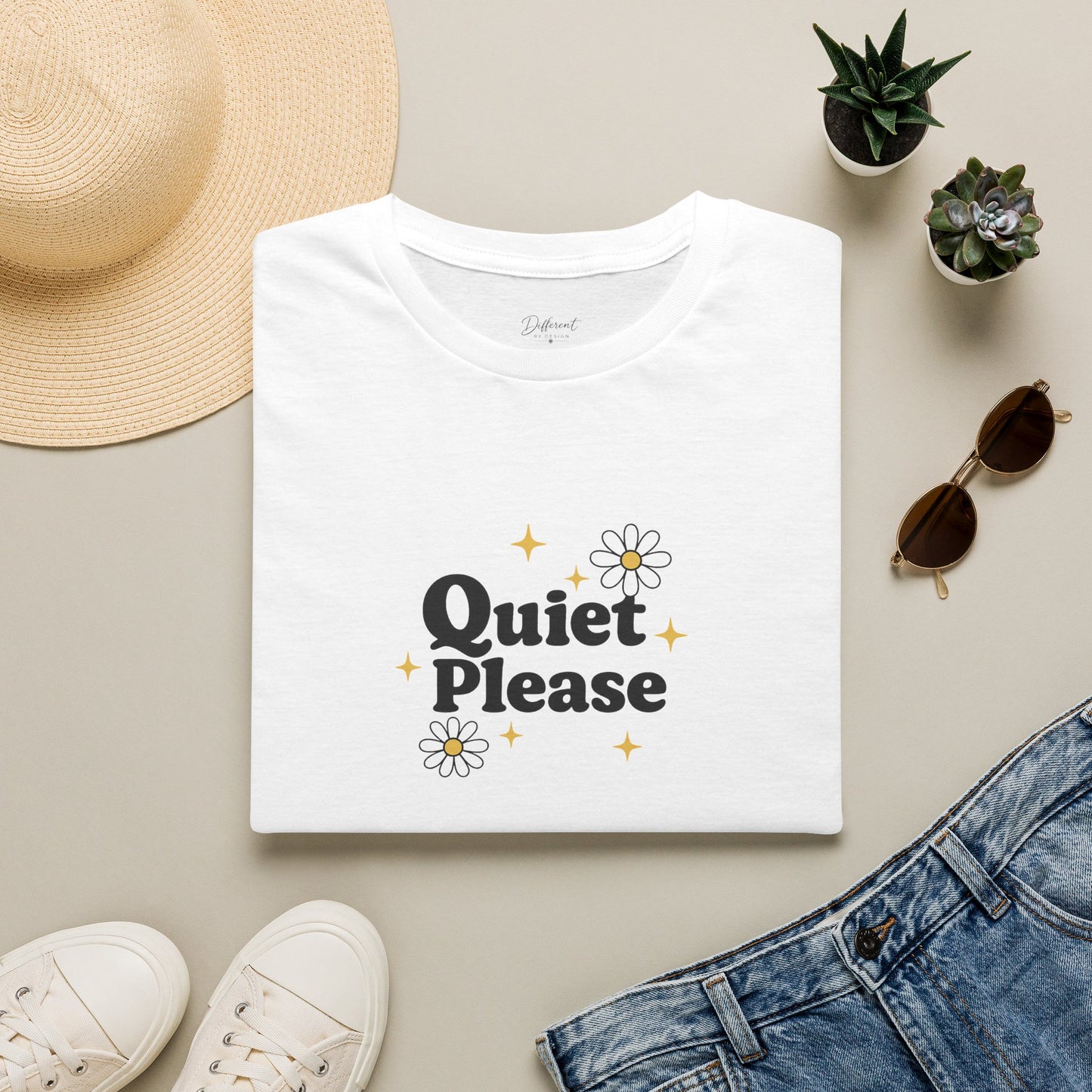 Quiet Please T-Shirt — Cute Daisy Graphic Tee