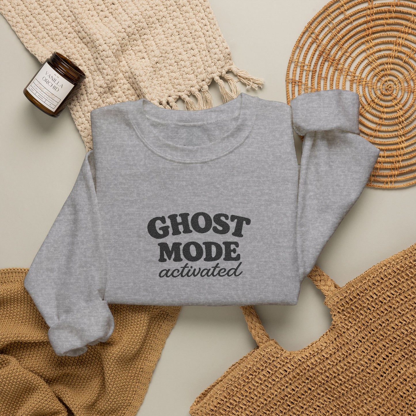 Ghost Mode Crewneck Sweatshirt — Minimalist White Pullover