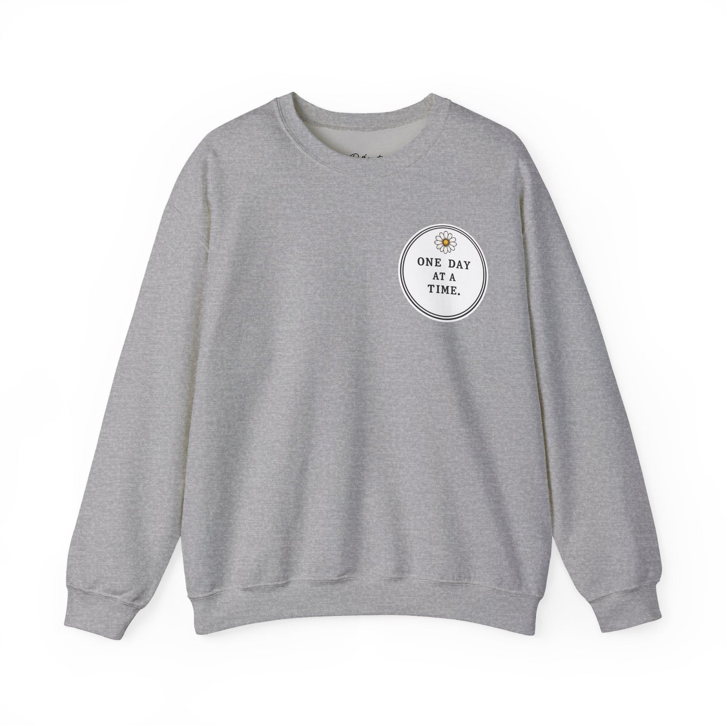Crewneck Sweatshirt — 'One Day at a Time' Sunrise Mountain Graphic