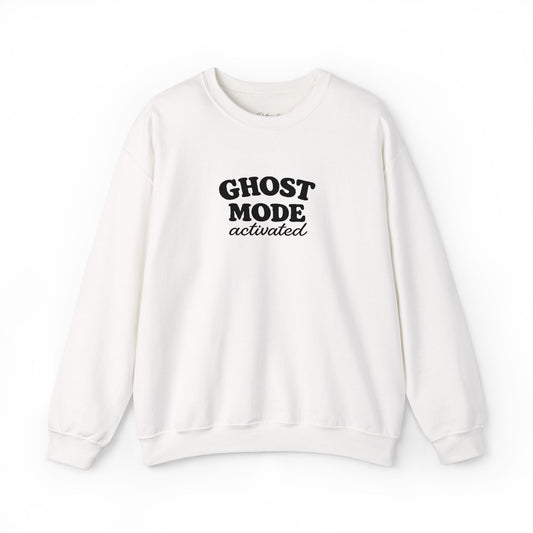 Ghost Mode Crewneck Sweatshirt — Minimalist White Pullover
