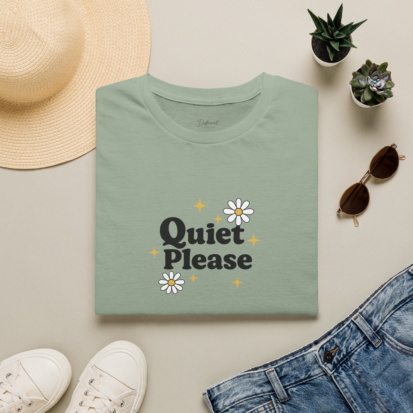 Quiet Please T-Shirt — Cute Daisy Graphic Tee
