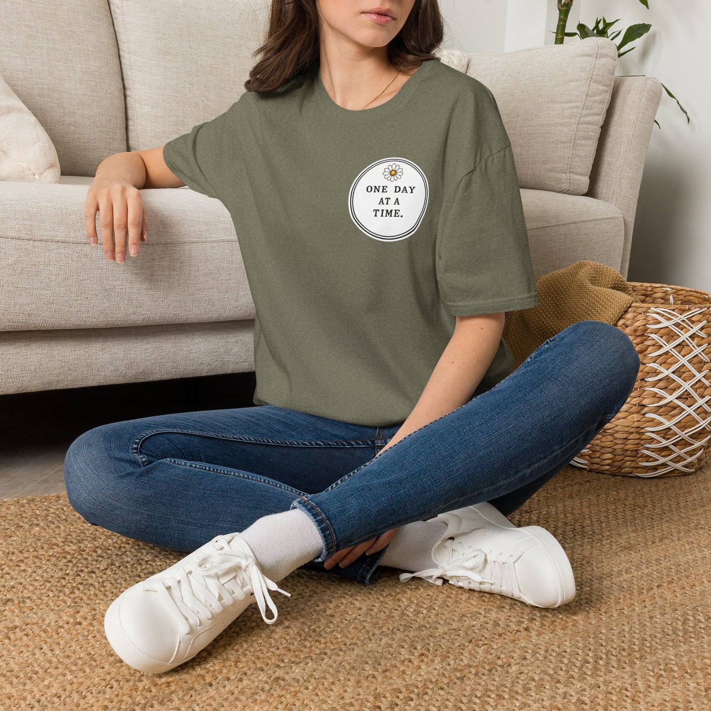 T-Shirt — "One Day at a Time" Daisy Minimalist Inspirational Tee