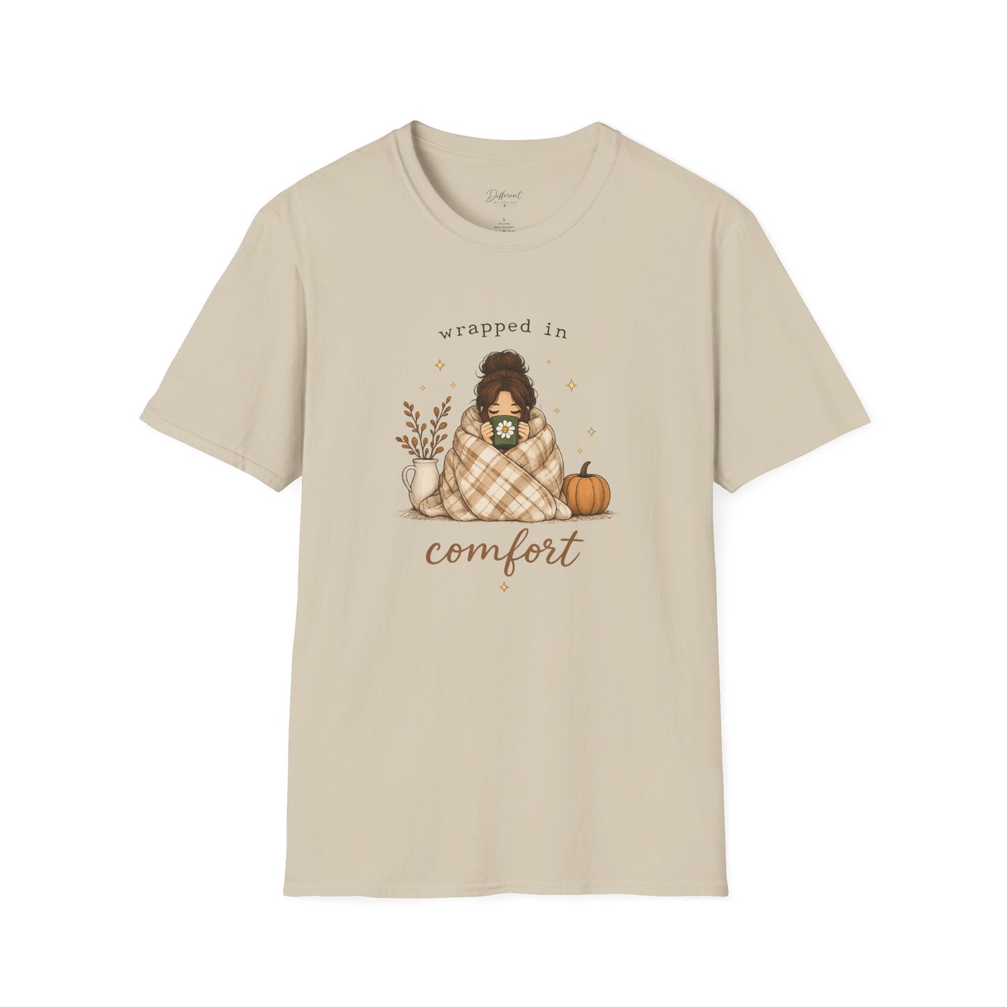 Cozy Fall Tee — "Wrapped in Comfort" Plaid Blanket Girl T-Shirt