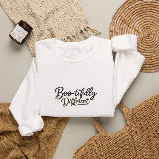 Boo-tifully Different Sweatshirt — Cute Halloween Quote Crewneck