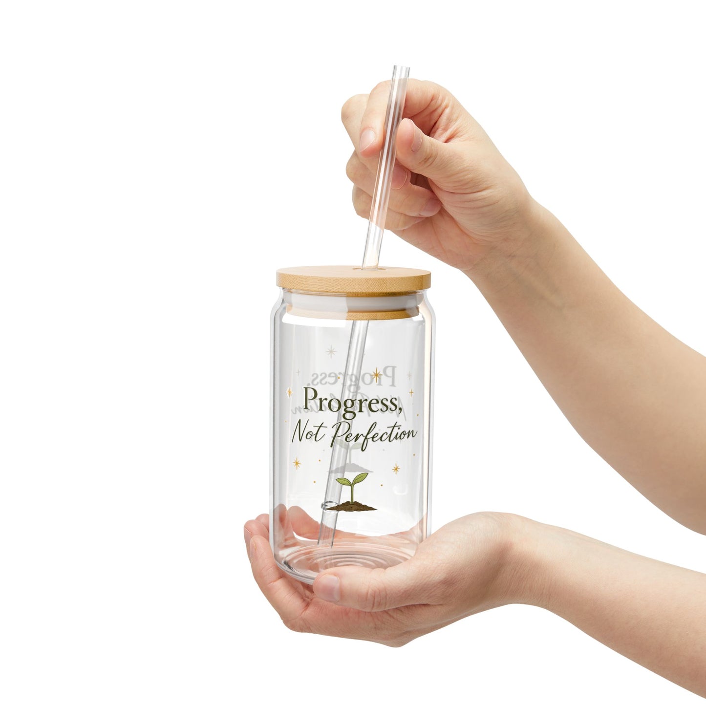 Progress Not Perfection Sipper Glass - 16oz Motivational Reusable Cup