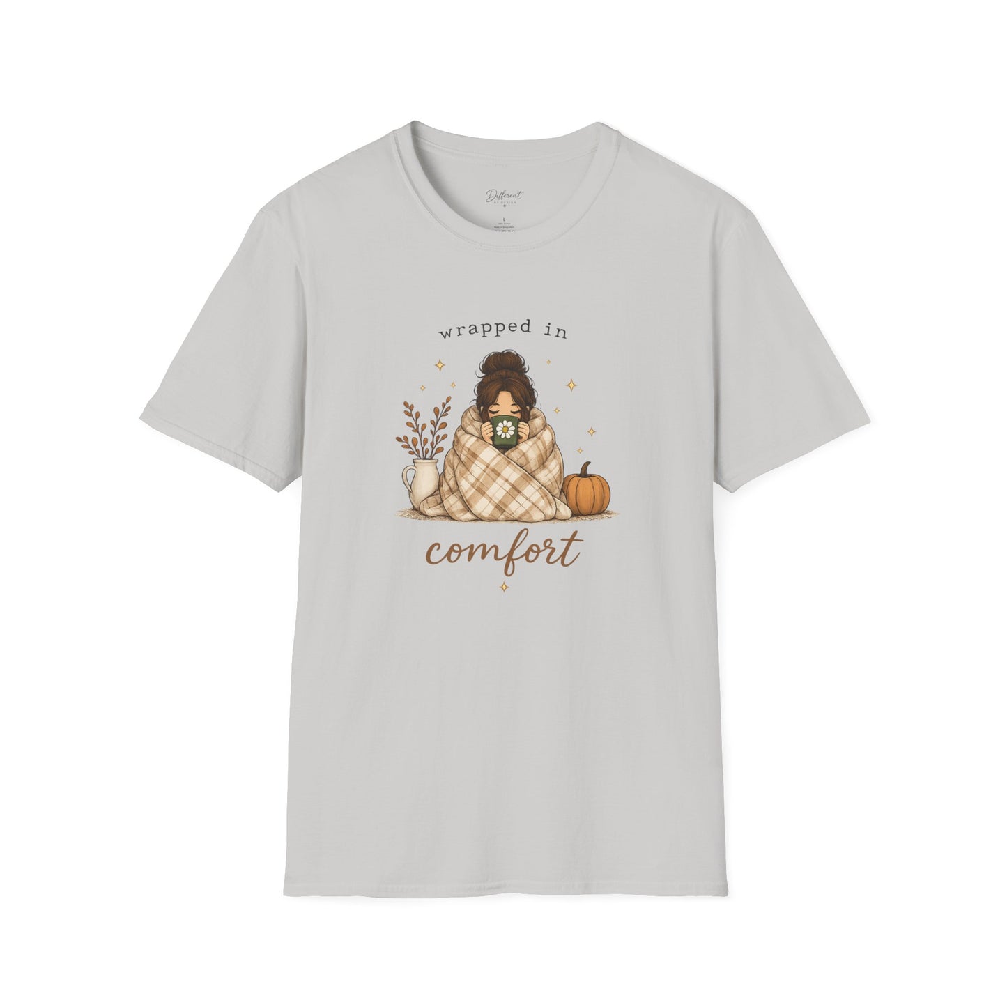 Cozy Fall Tee — "Wrapped in Comfort" Plaid Blanket Girl T-Shirt