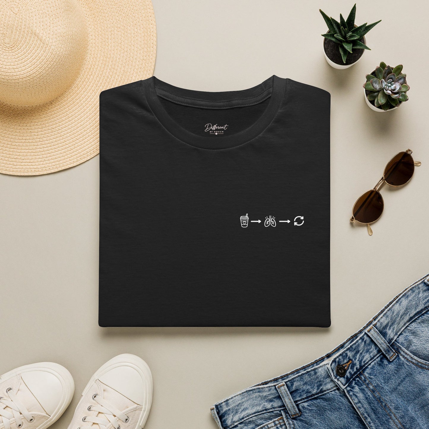 Sip, Breathe, Repeat T-Shirt — Minimal Chest Line Art Tee for Neurodivergent Calm
