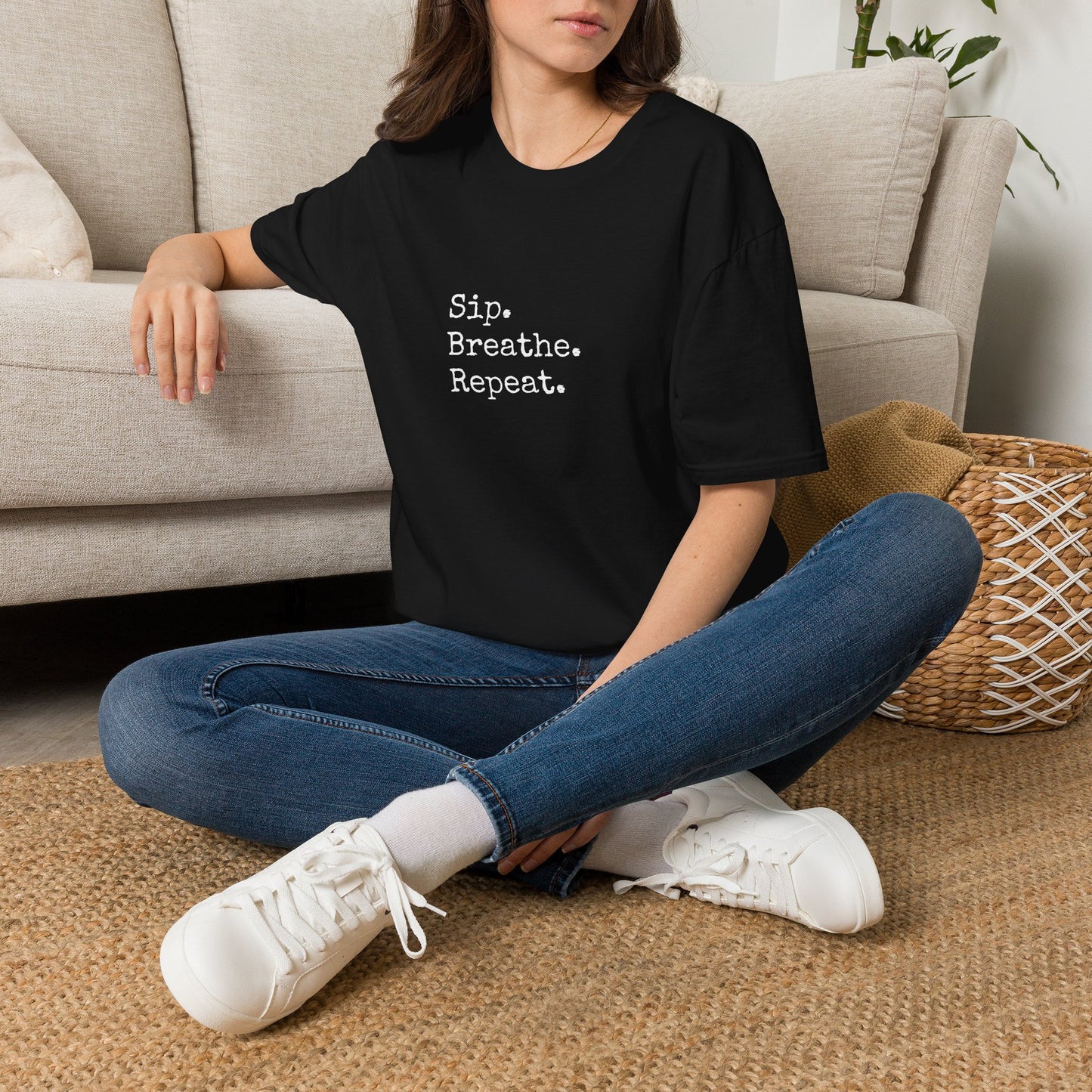 Sip. Breathe. Repeat. T-Shirt — Relaxed Minimalist Self-Care Tee