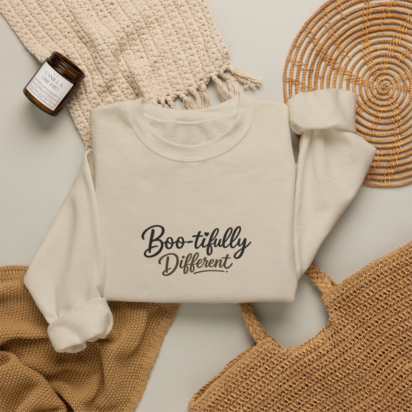 Boo-tifully Different Sweatshirt — Cute Halloween Quote Crewneck