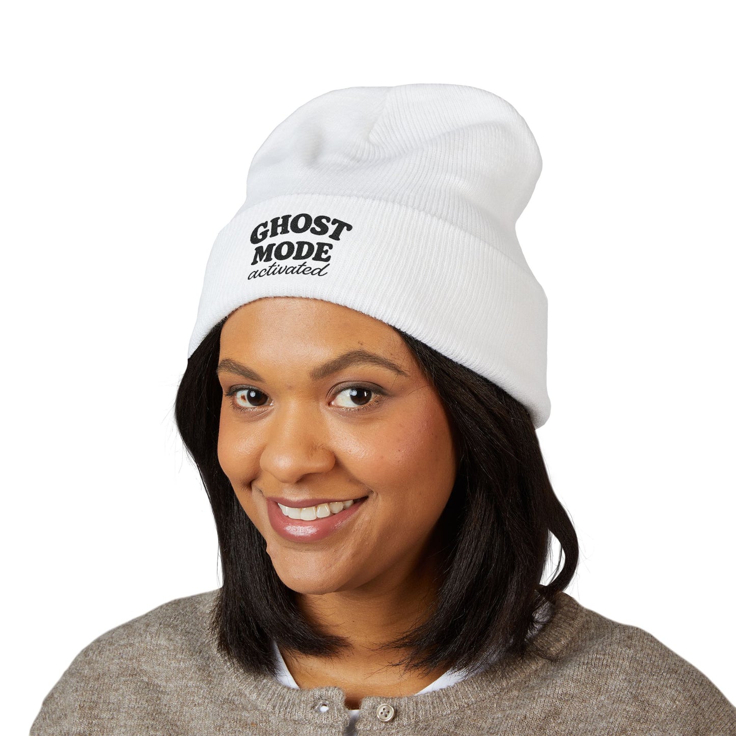 Ghost Mode Activated Embroidered Cuffed Beanie