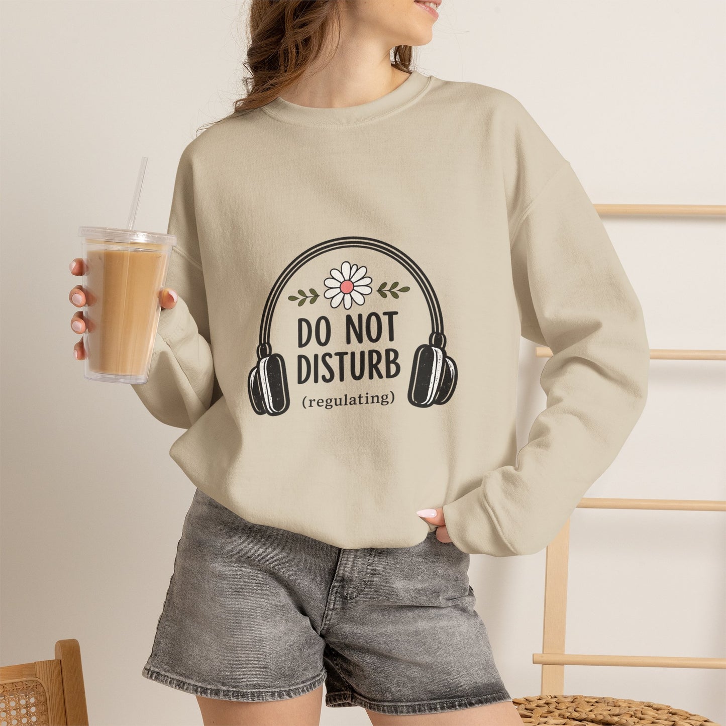 Do Not Disturb Sweatshirt – Cozy 'Do Not Disturb (regulating)' Headphones Graphic Crewneck