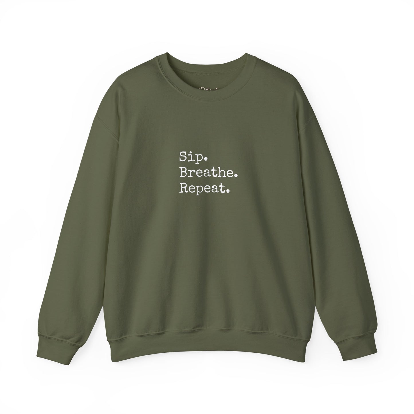 Sip. Breathe. Repeat. Crewneck Sweatshirt — Cozy Minimalist Relaxation Sweatshirt