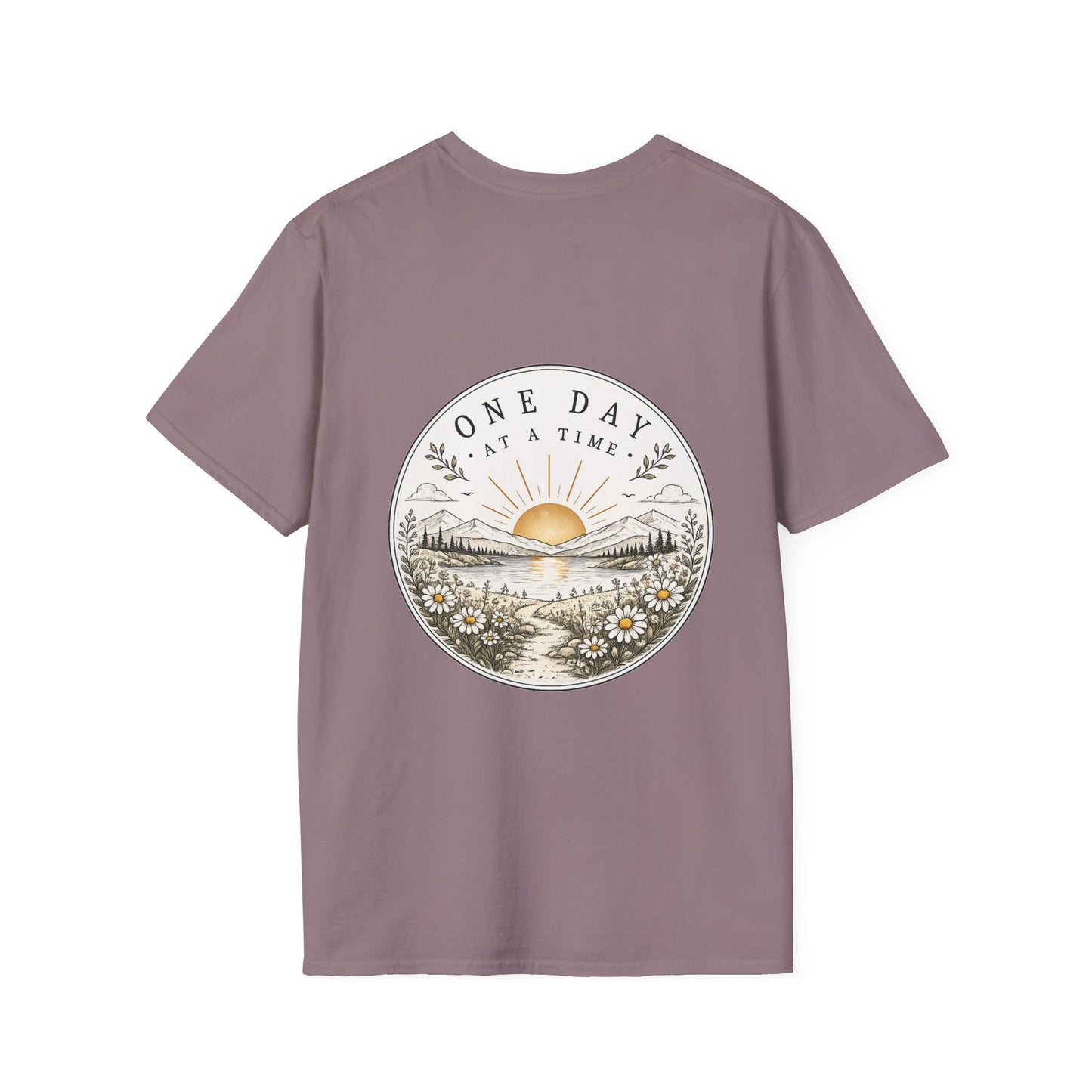 T-Shirt — "One Day at a Time" Daisy Minimalist Inspirational Tee