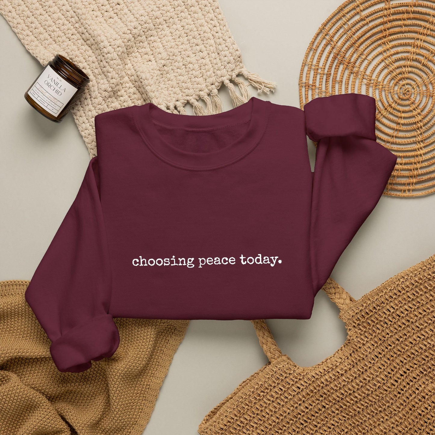 Crewneck Sweatshirt — "Choosing Peace Today." Minimalist Comfort Pullover