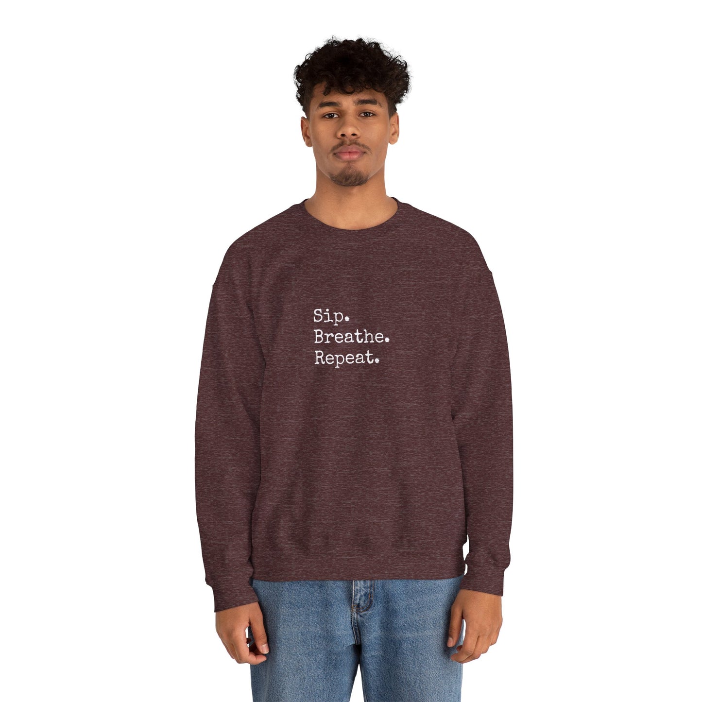 Sip. Breathe. Repeat. Crewneck Sweatshirt — Cozy Minimalist Relaxation Sweatshirt