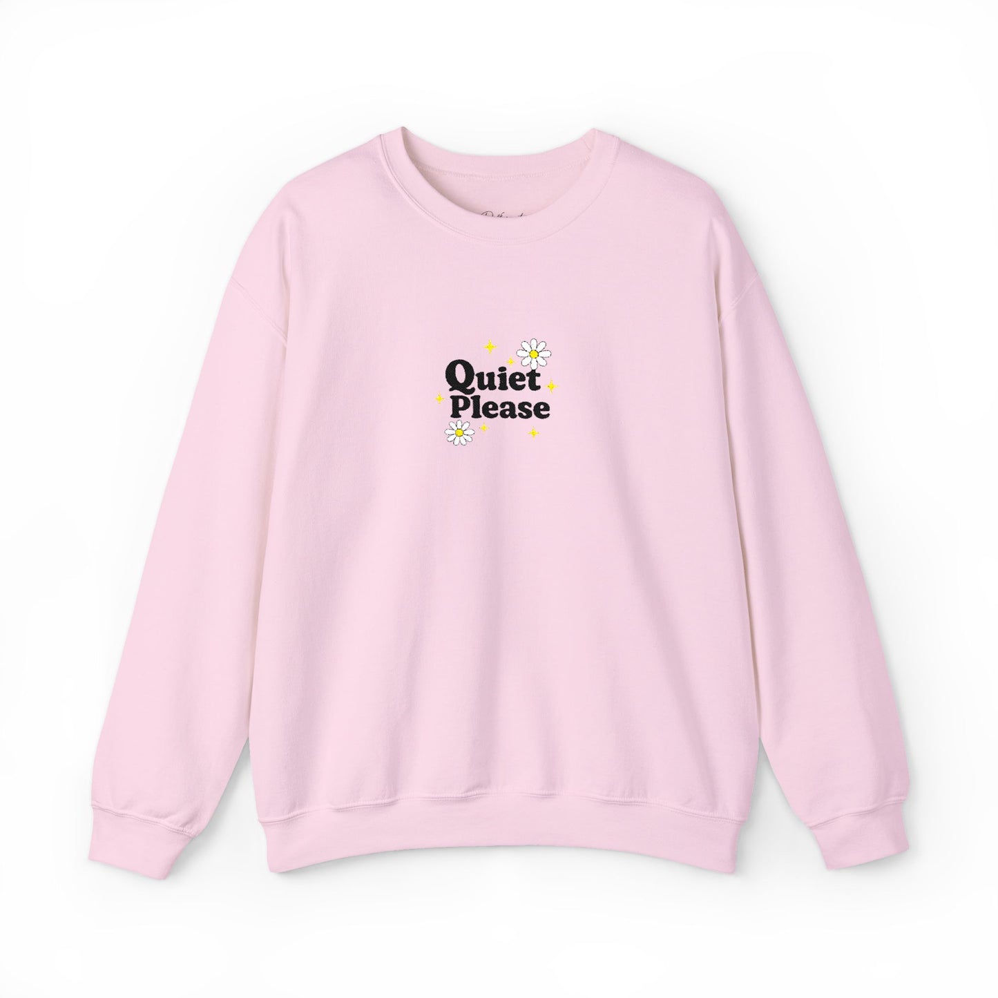 Crewneck Sweatshirt "Quiet Please" Minimalist Floral Design