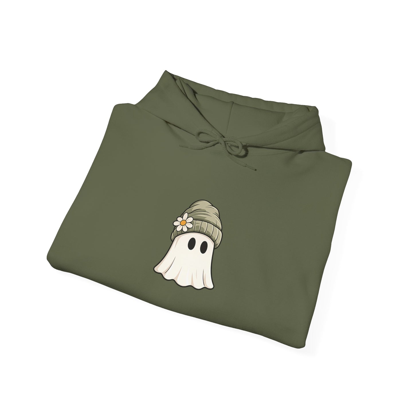 Cute Ghost Hoodie with Beanie Graphic — Cozy Fall Halloween Sweatshirt