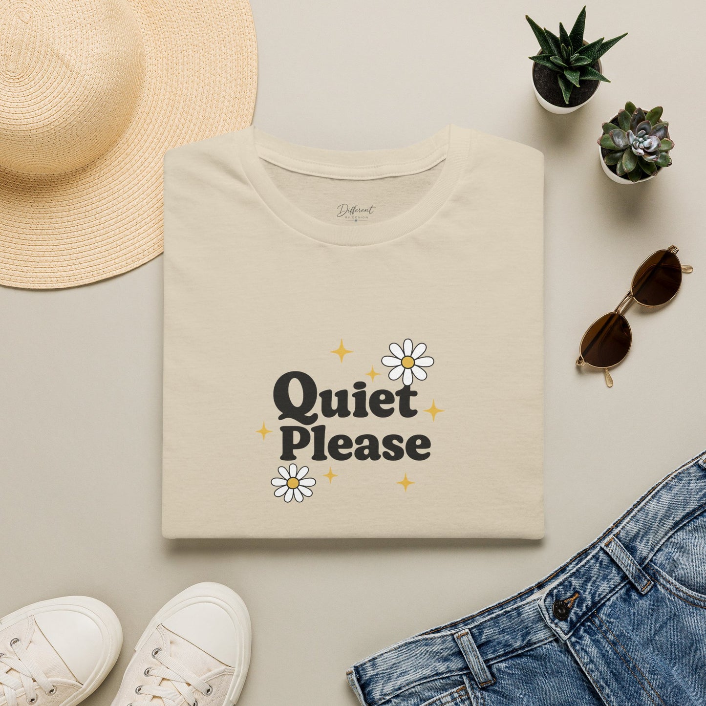 Quiet Please T-Shirt — Cute Daisy Graphic Tee