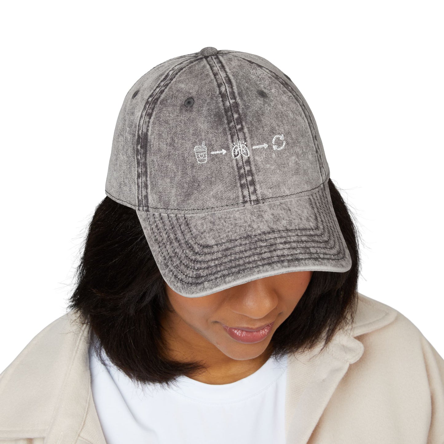 Vintage Washed Embroidered Cap — Minimal Morse Code Design