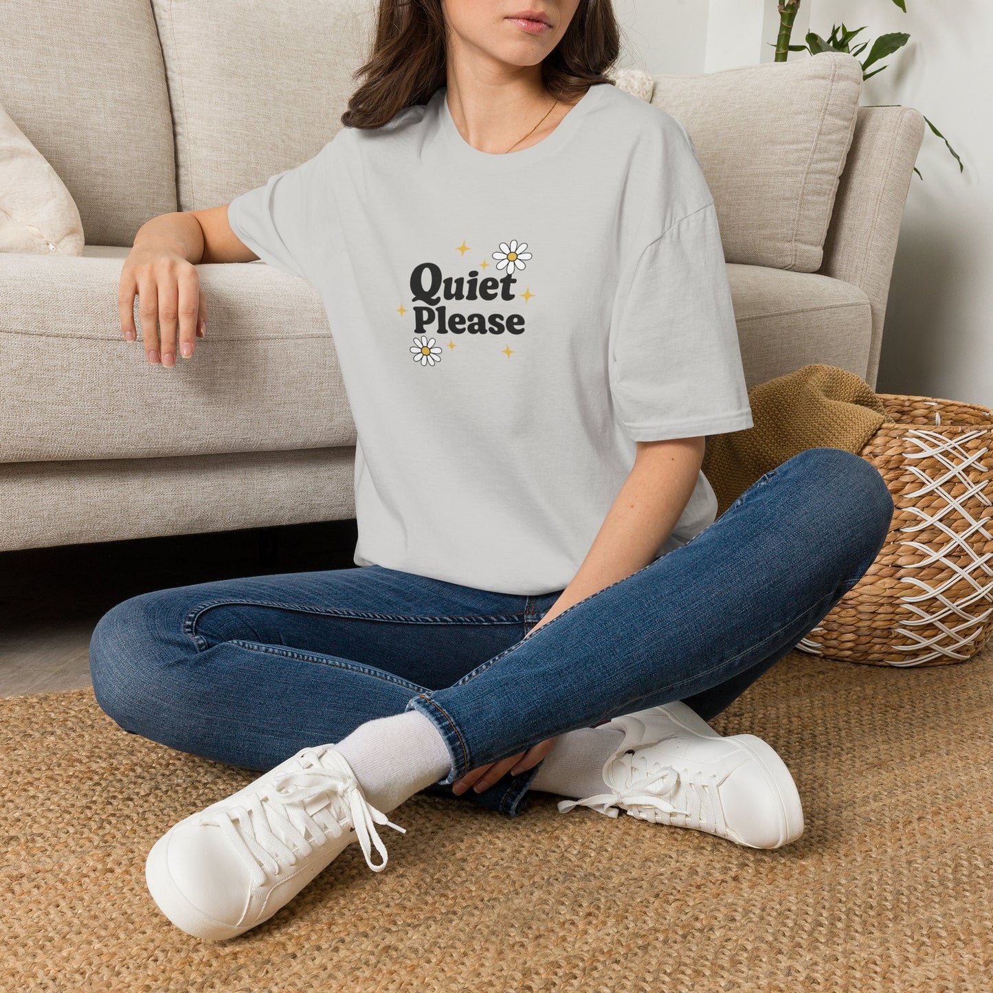 Quiet Please T-Shirt — Cute Daisy Graphic Tee