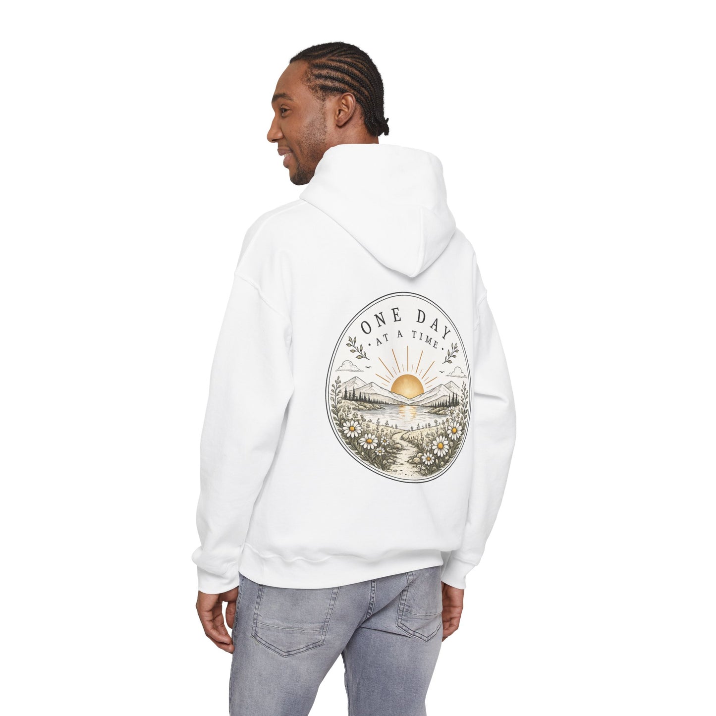 One Day at a Time Hoodie — Sunrise Floral Comfort Hooded Sweatshirt
