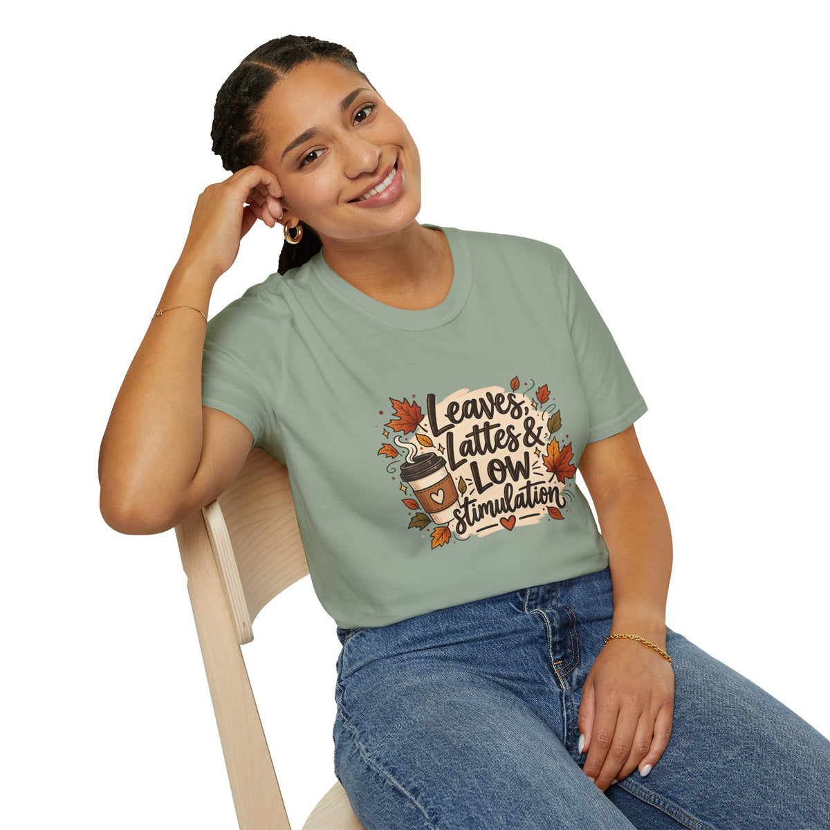 Fall Graphic Tee — "Leaves, Lattes & Low Stimulation" Cozy Autumn T-Shirt