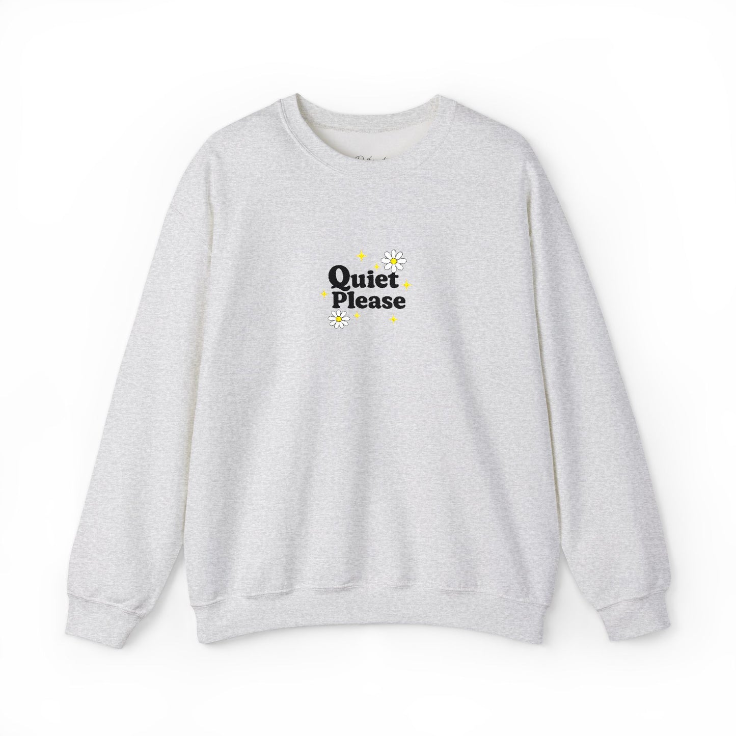 Crewneck Sweatshirt "Quiet Please" Minimalist Floral Design