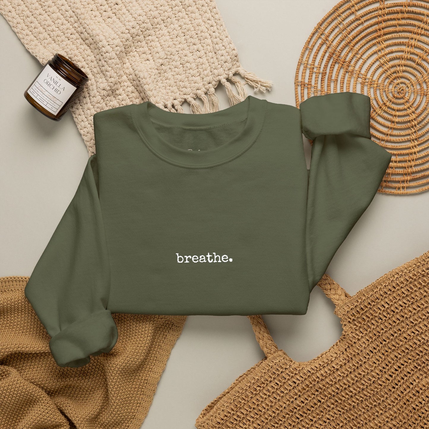 Minimal 'breathe.' Crewneck Sweatshirt — Relaxed Everyday Pullover
