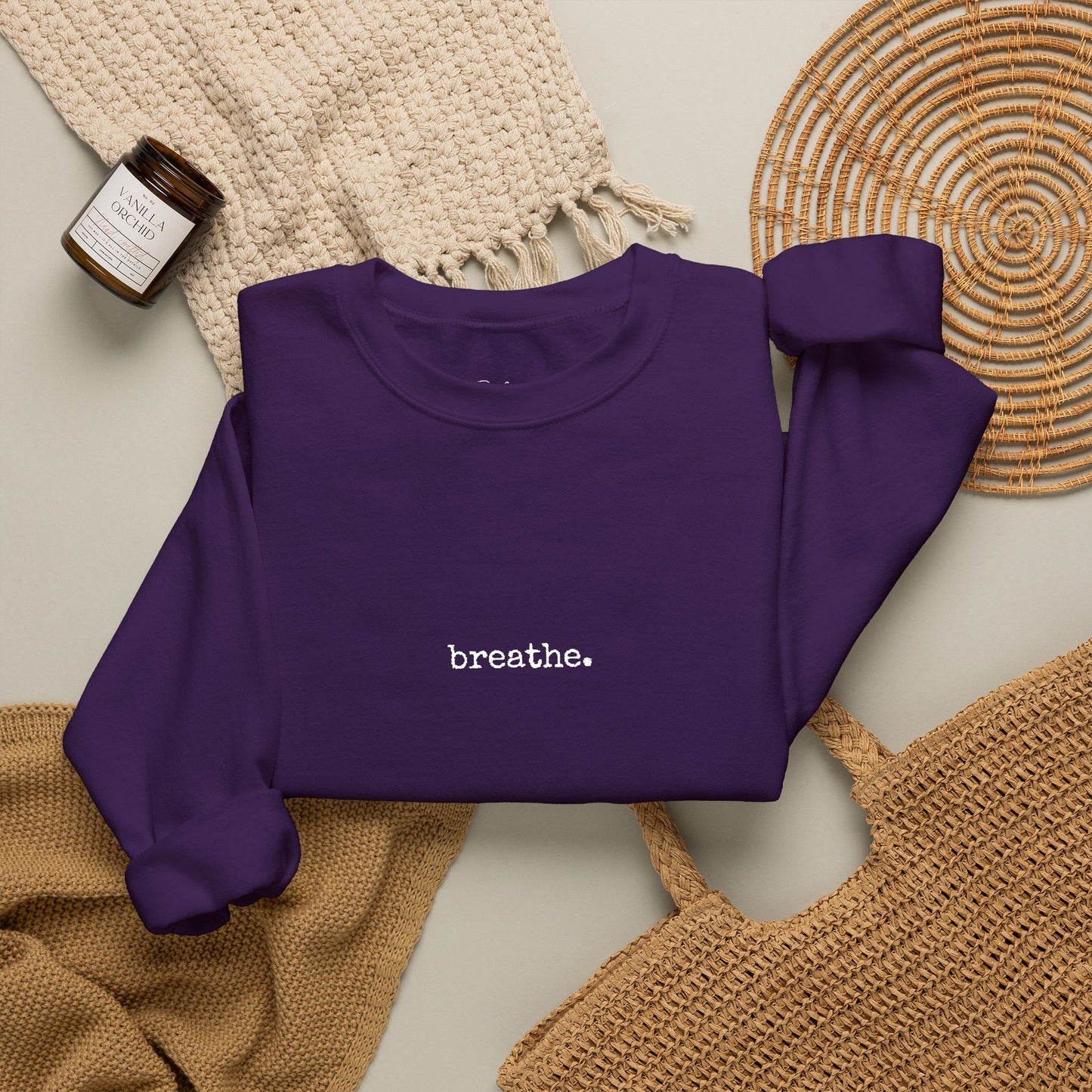 Minimal 'breathe.' Crewneck Sweatshirt — Relaxed Everyday Pullover