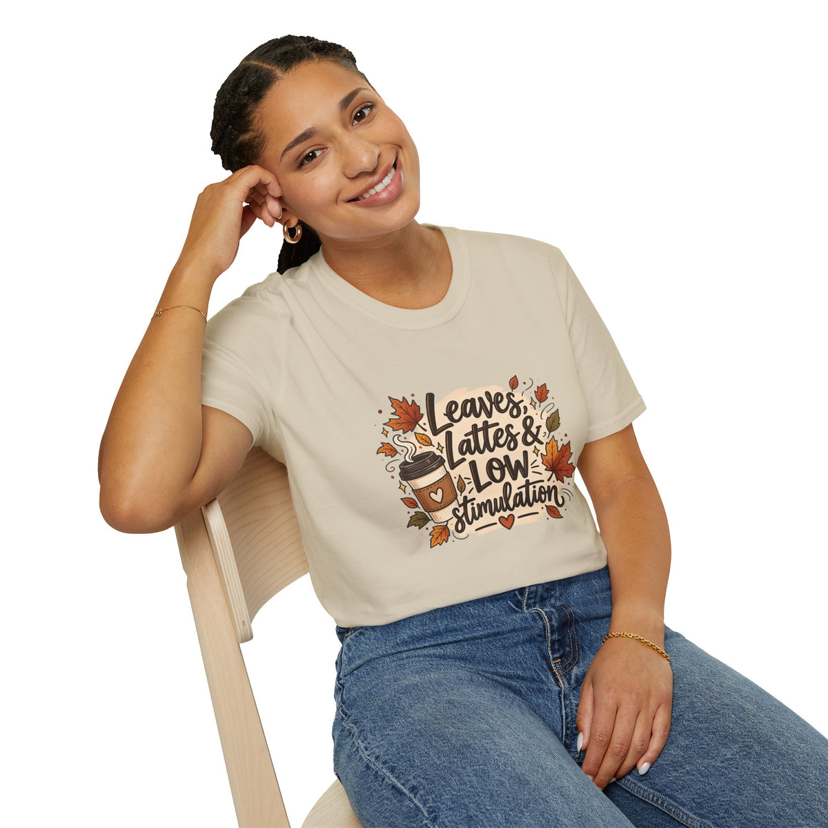 Fall Graphic Tee — "Leaves, Lattes & Low Stimulation" Cozy Autumn T-Shirt