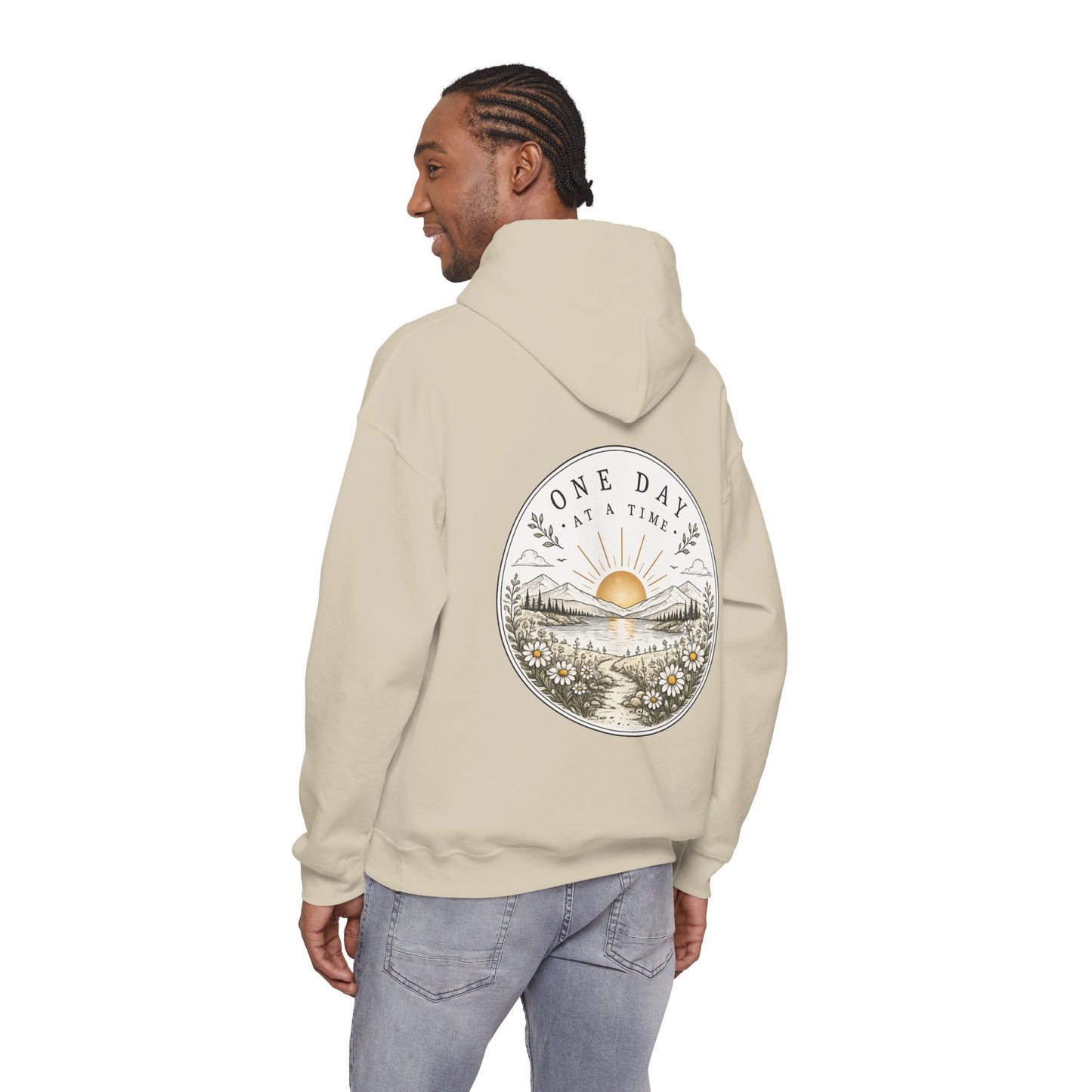 One Day at a Time Hoodie — Sunrise Floral Comfort Hooded Sweatshirt