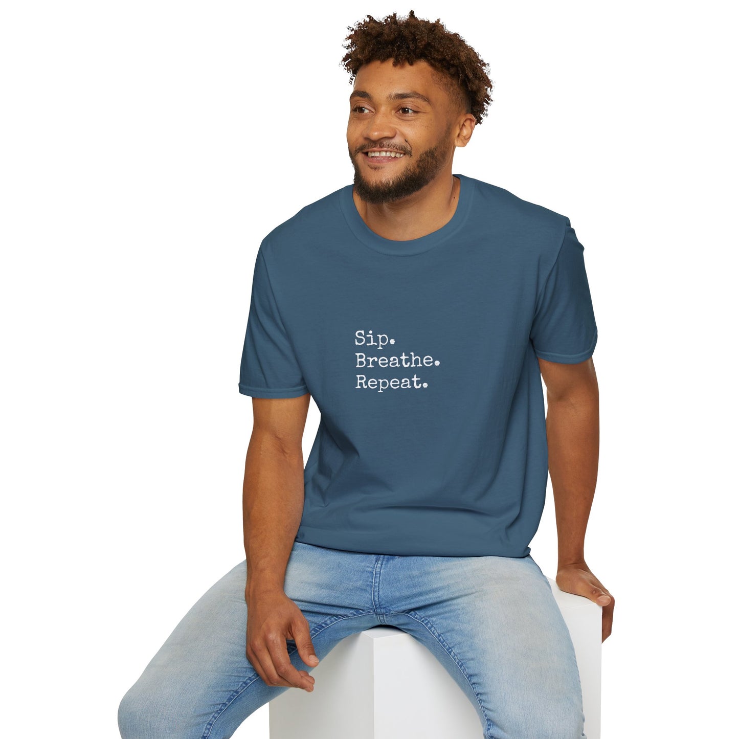 Sip. Breathe. Repeat. T-Shirt — Relaxed Minimalist Self-Care Tee