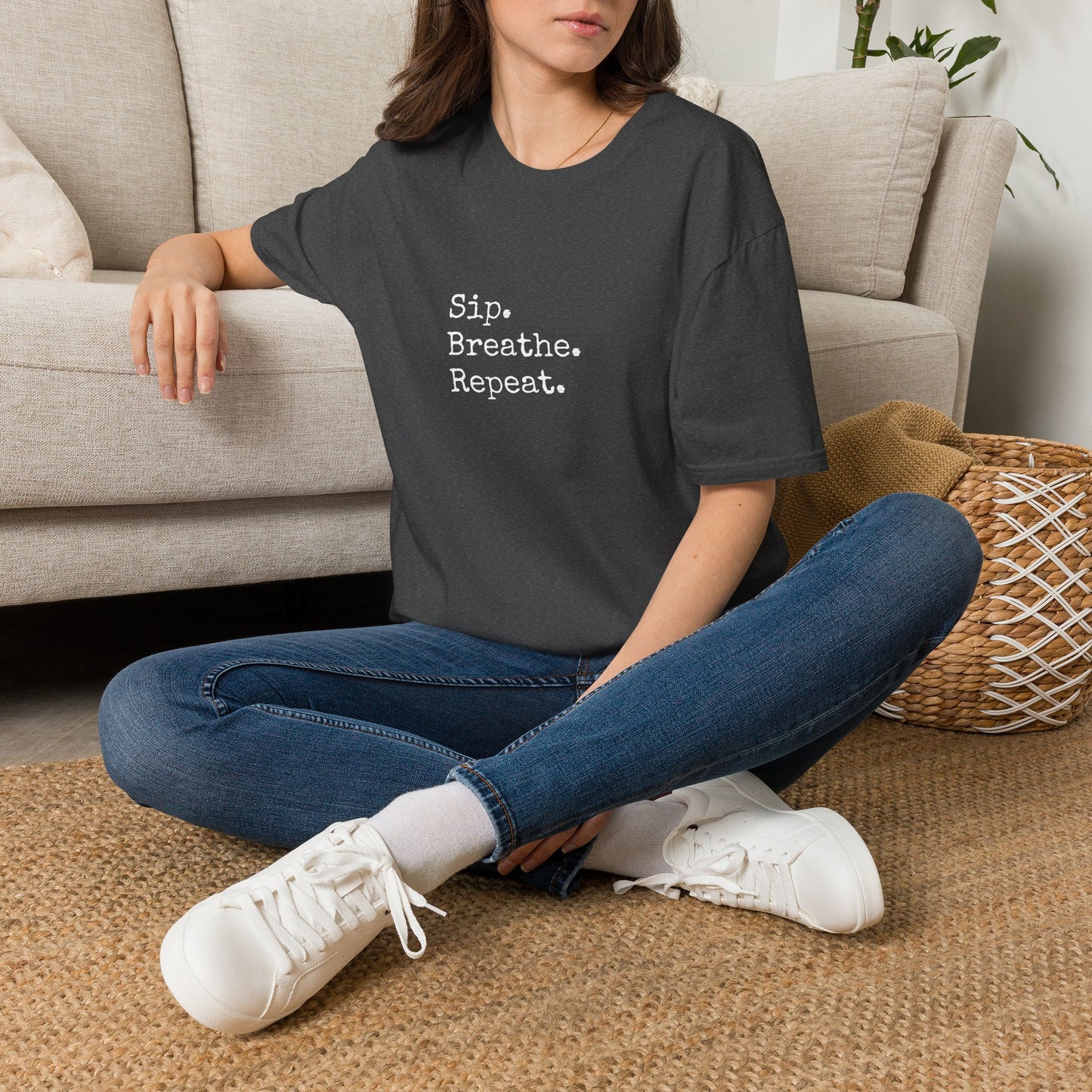 Sip. Breathe. Repeat. T-Shirt — Relaxed Minimalist Self-Care Tee