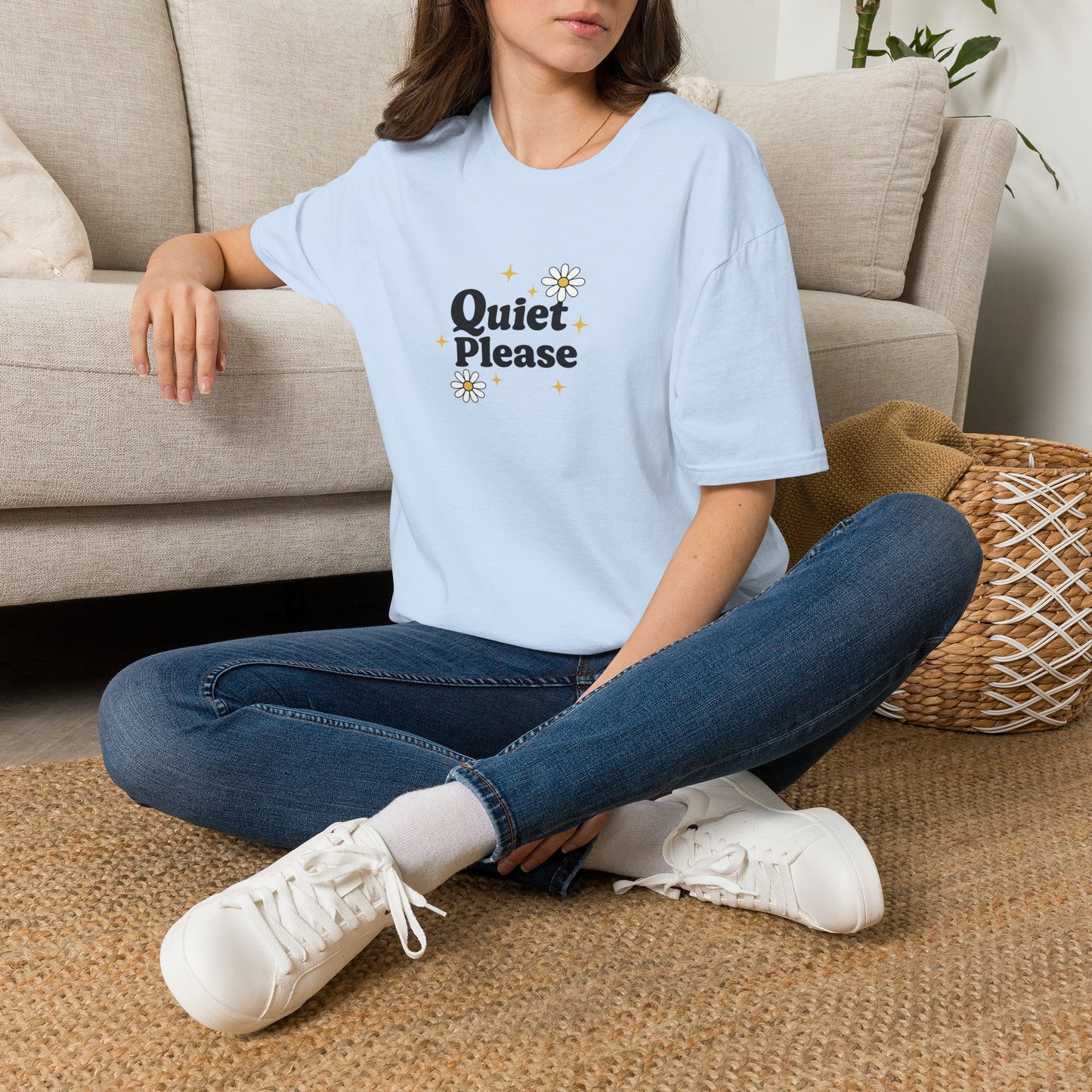 Quiet Please T-Shirt — Cute Daisy Graphic Tee