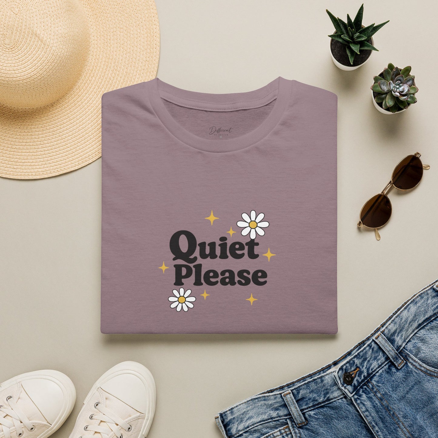 Quiet Please T-Shirt — Cute Daisy Graphic Tee