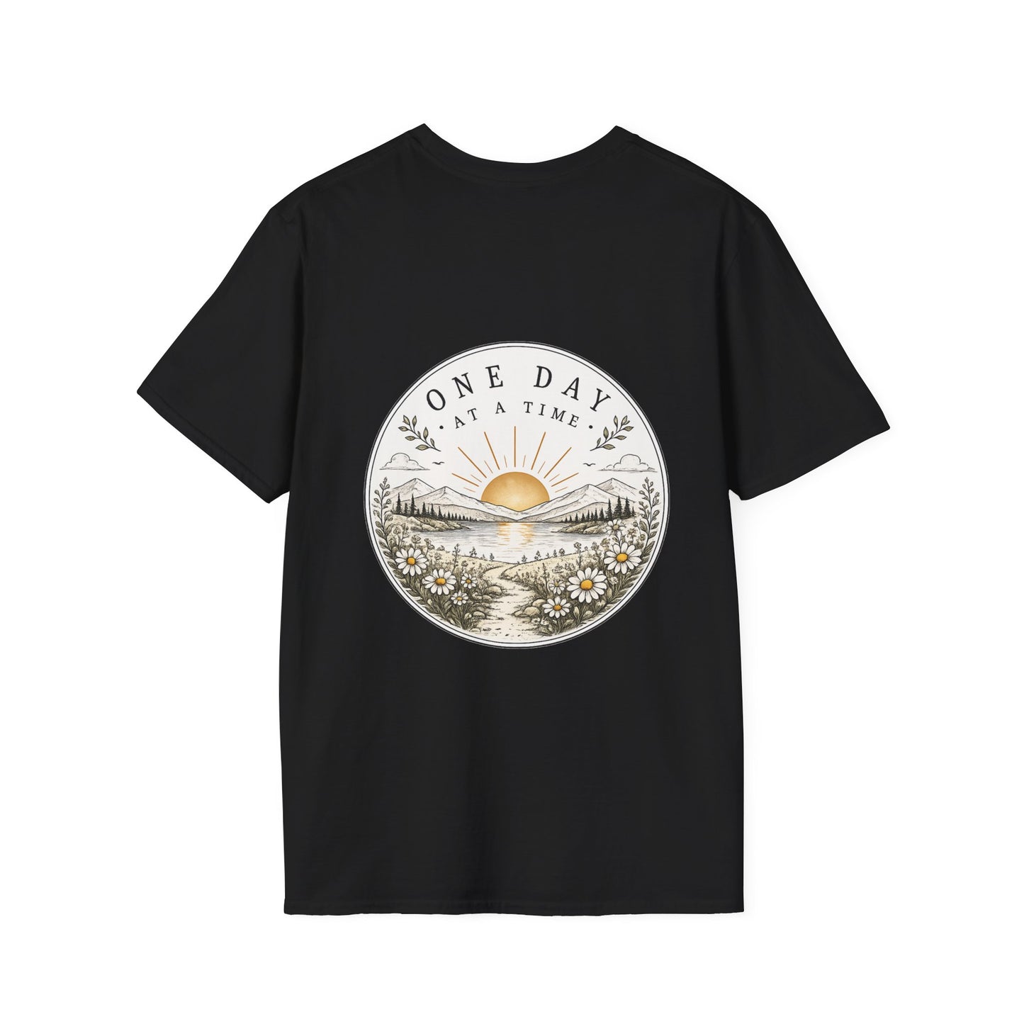 T-Shirt — "One Day at a Time" Daisy Minimalist Inspirational Tee