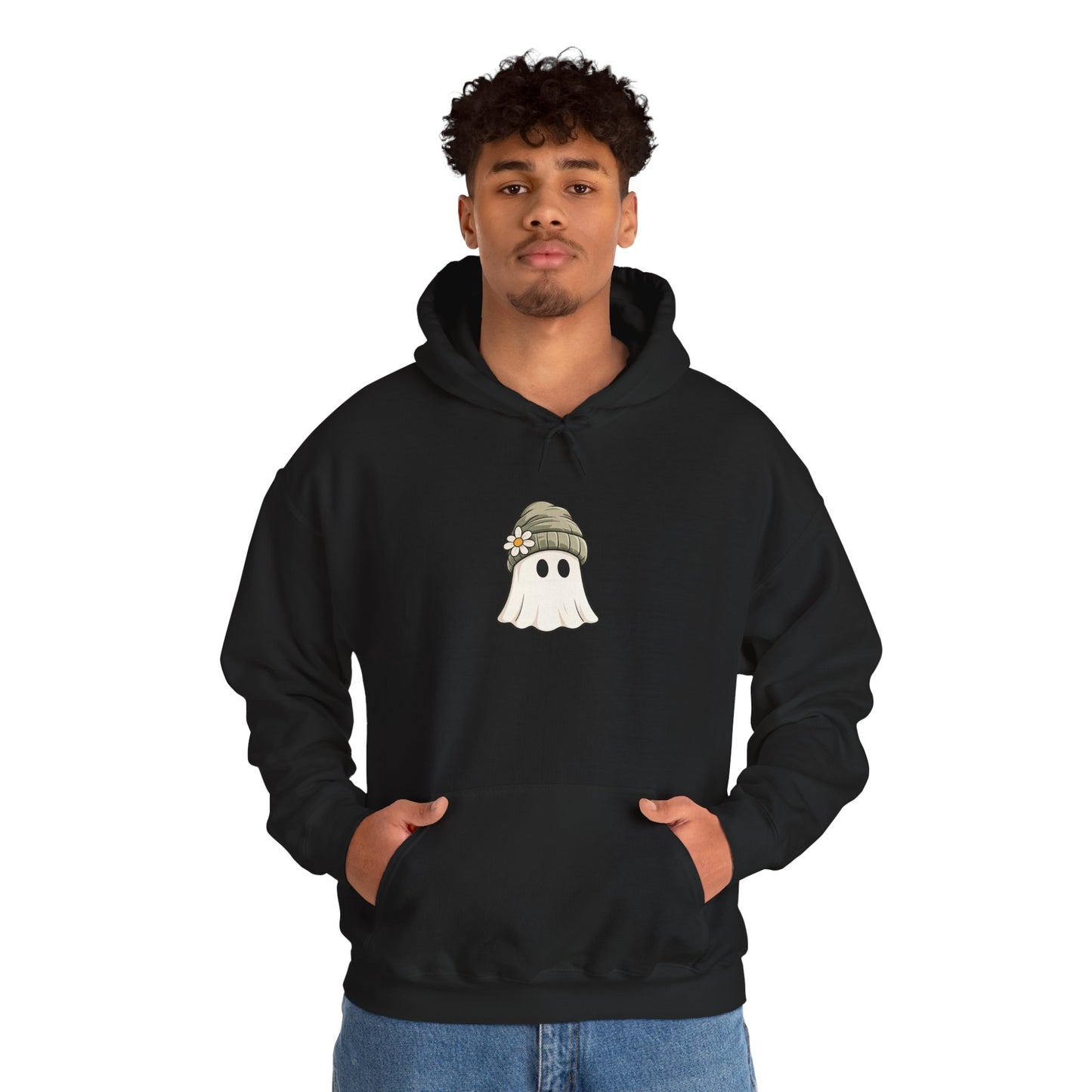 Cute Ghost Hoodie with Beanie Graphic — Cozy Fall Halloween Sweatshirt