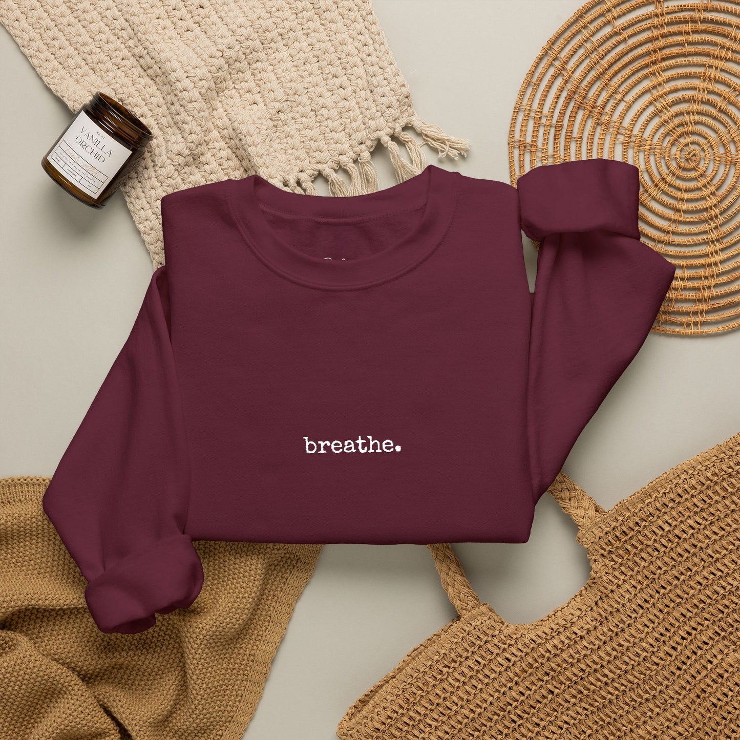 Minimal 'breathe.' Crewneck Sweatshirt — Relaxed Everyday Pullover