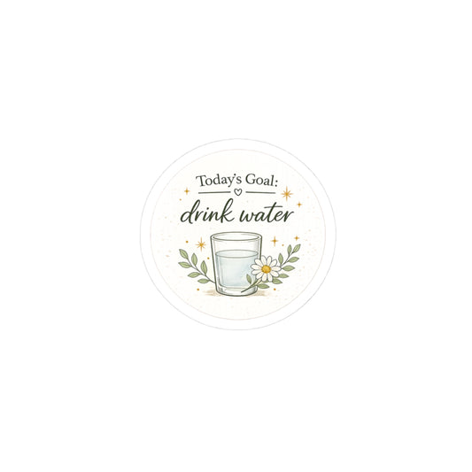 Drink Water Sticker — "Today's Goal: Drink Water" Floral Hydro Reminder Kiss-Cut