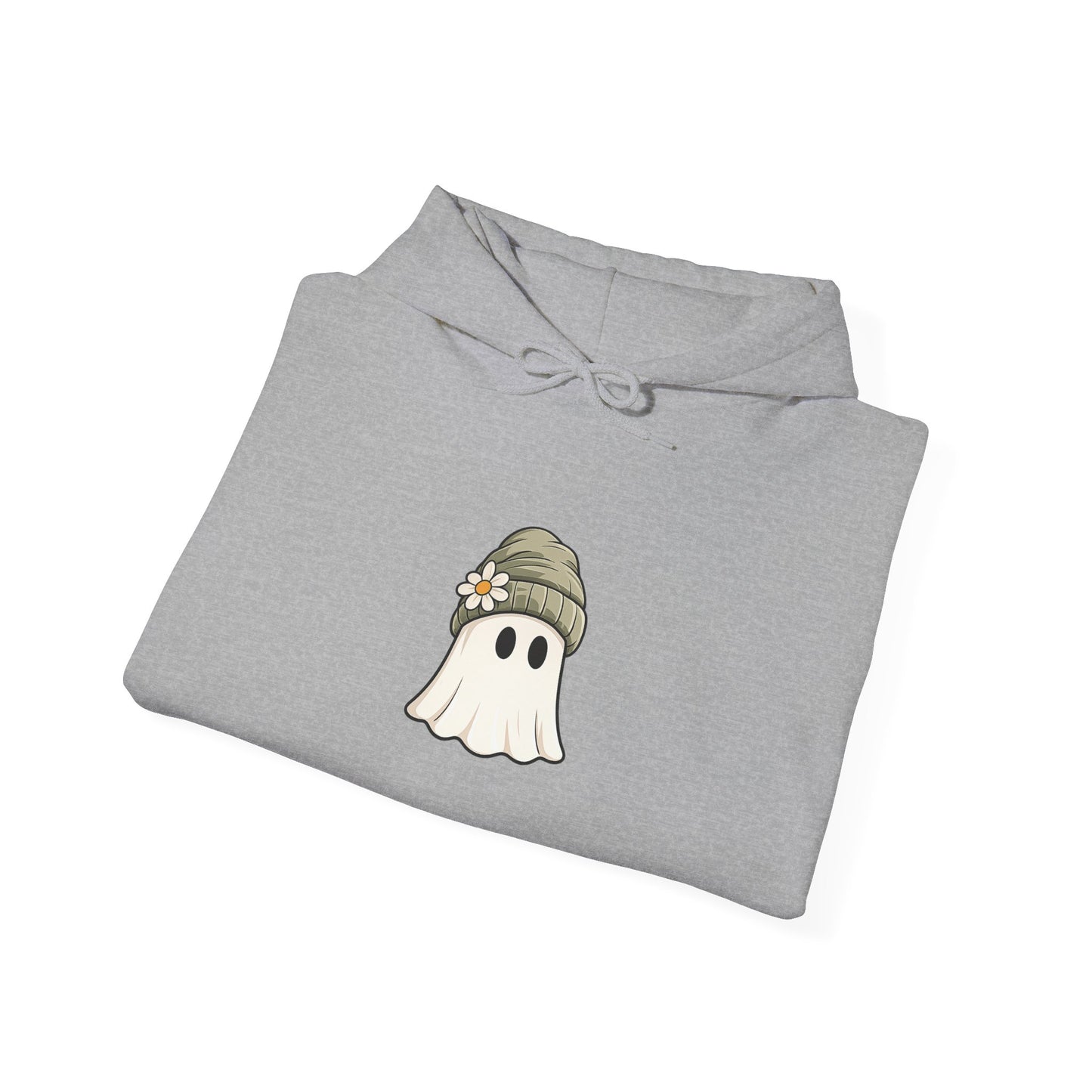 Cute Ghost Hoodie with Beanie Graphic — Cozy Fall Halloween Sweatshirt