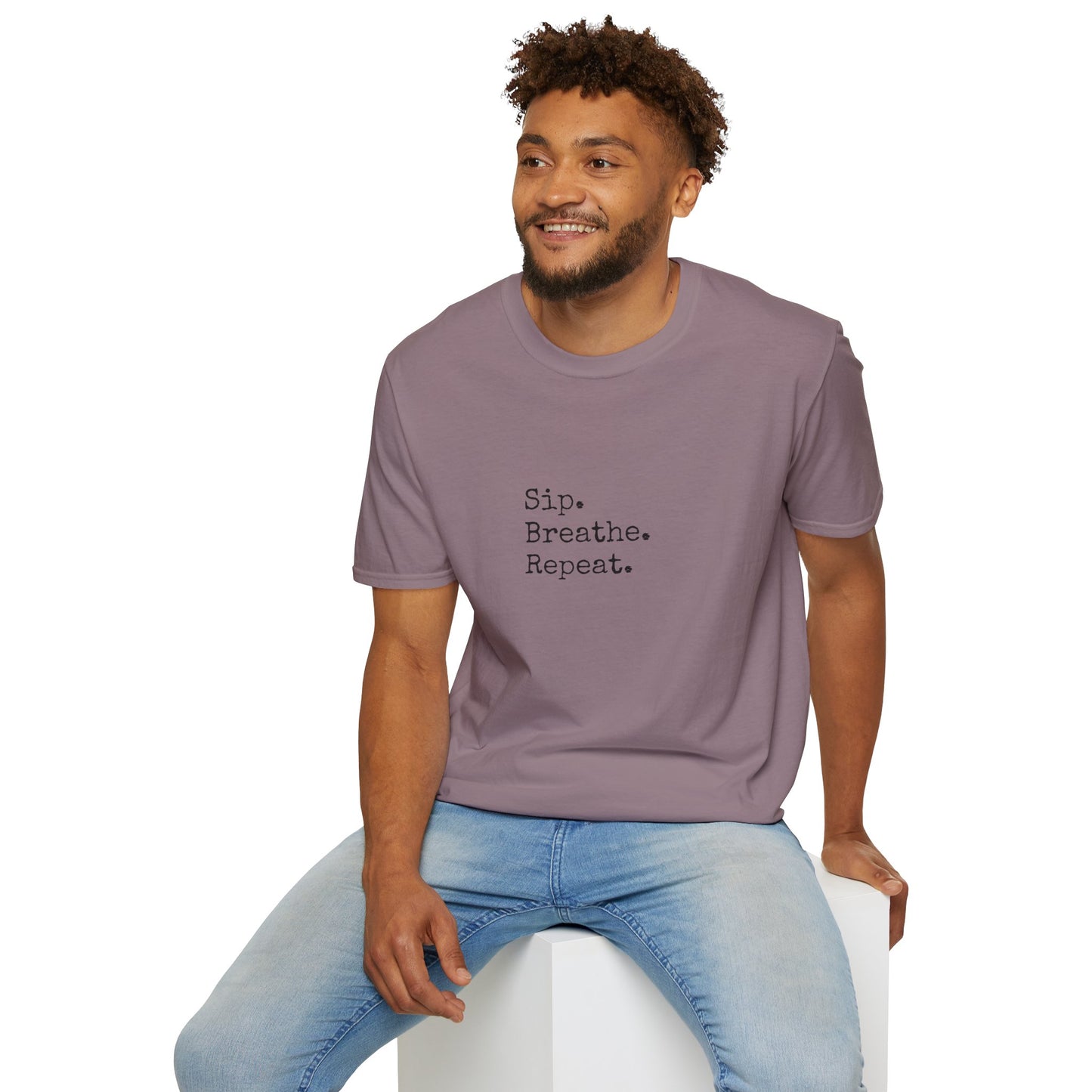Sip. Breathe. Repeat. T-Shirt — Relaxed Minimalist Self-Care Tee