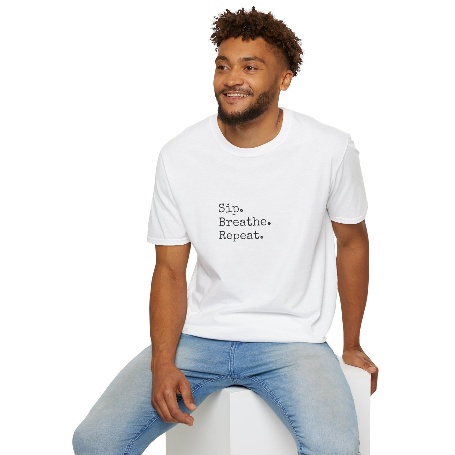 Sip. Breathe. Repeat. T-Shirt — Relaxed Minimalist Self-Care Tee