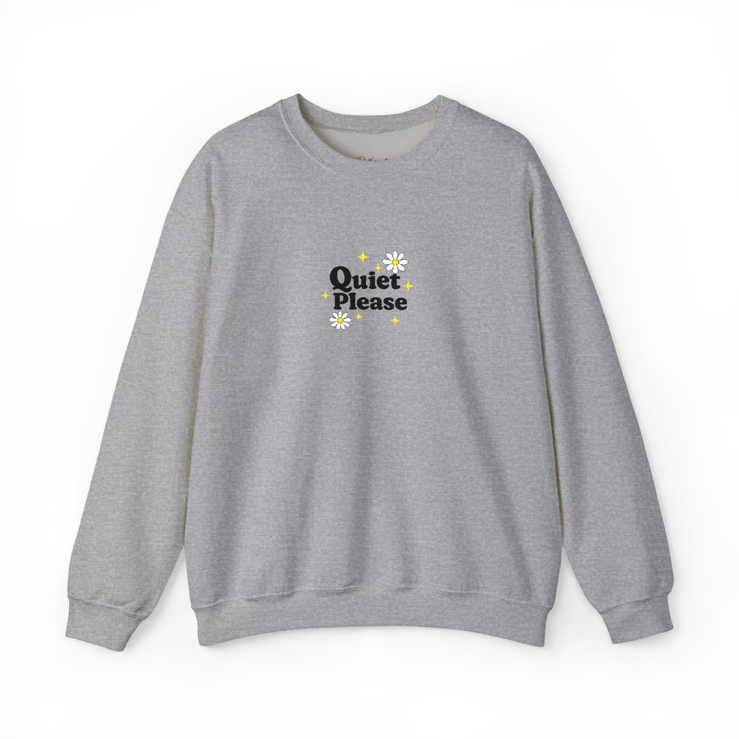 Crewneck Sweatshirt "Quiet Please" Minimalist Floral Design
