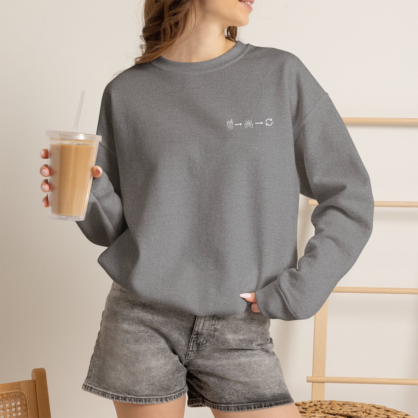 Minimal "Sip • Breathe • Repeat" Crewneck Sweatshirt — Calm, Neurodivergent-Friendly