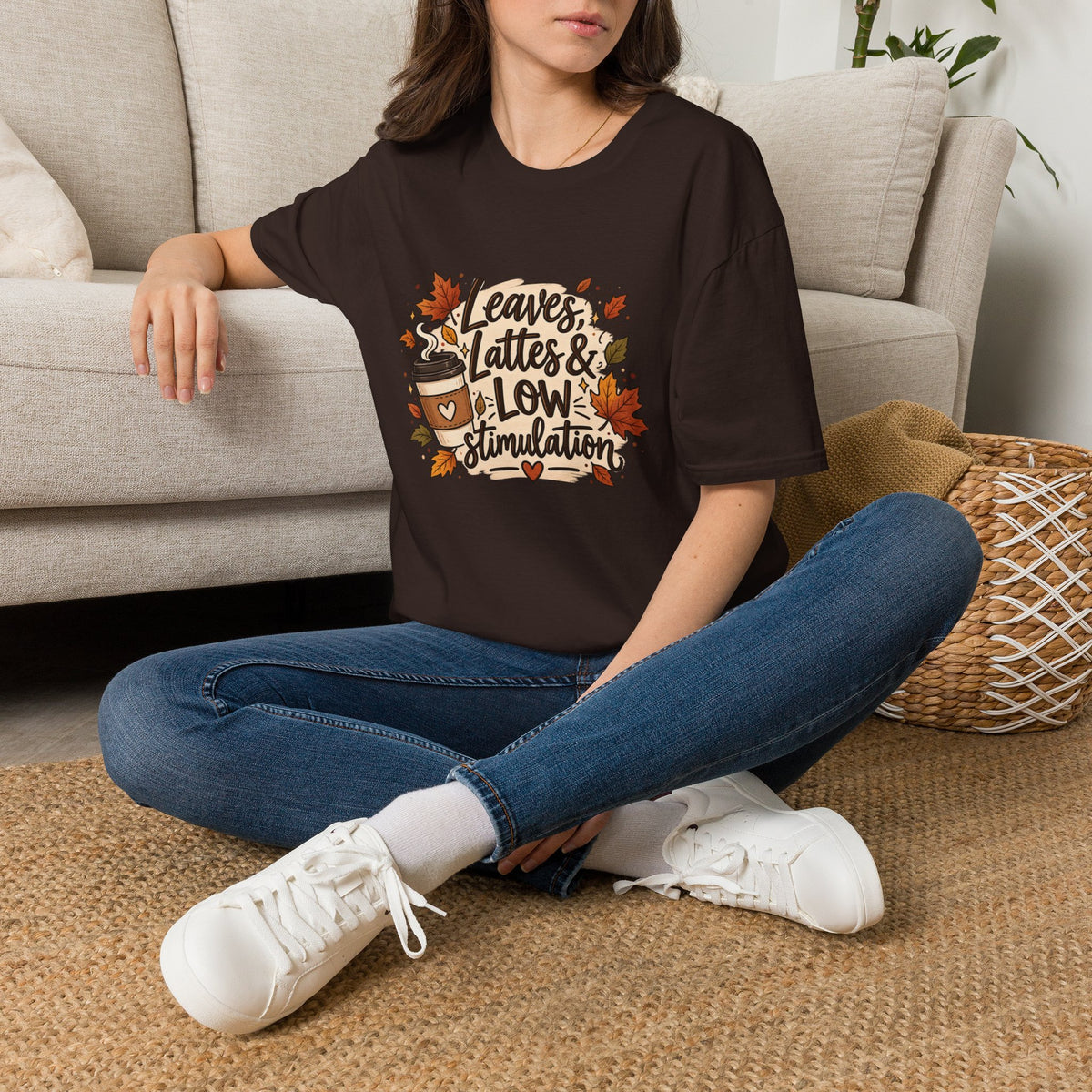 Fall Graphic Tee — "Leaves, Lattes & Low Stimulation" Cozy Autumn T-Shirt