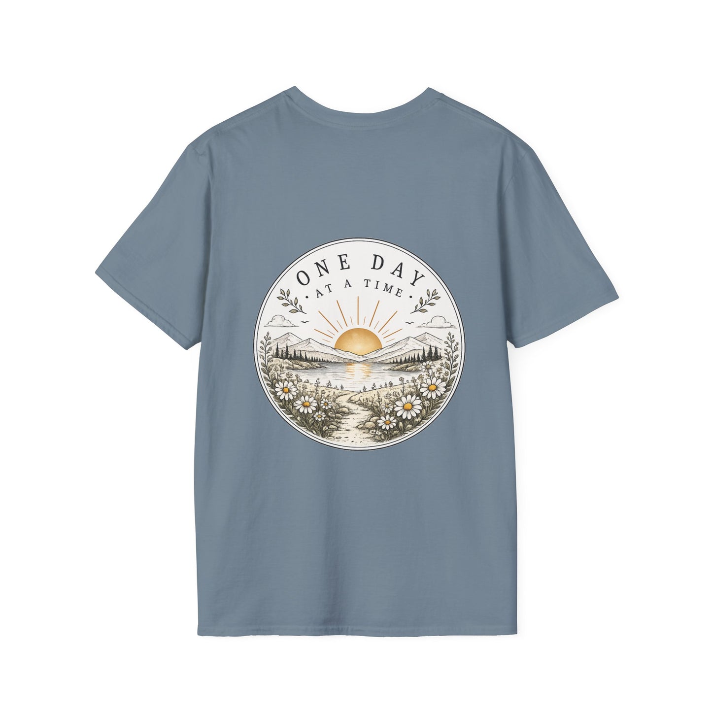 T-Shirt — "One Day at a Time" Daisy Minimalist Inspirational Tee